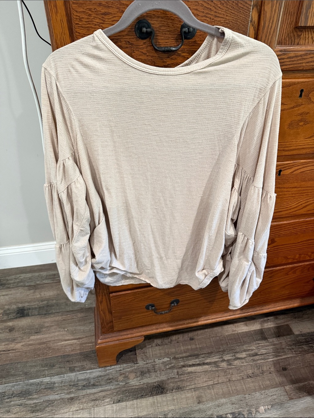 Impressions Cream Tiered Balloon-Sleeve Top